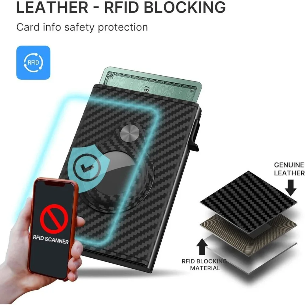 Mens Smart Wallet Card Holder for AirTag: Leather, Compatible with Apple Air Tag
